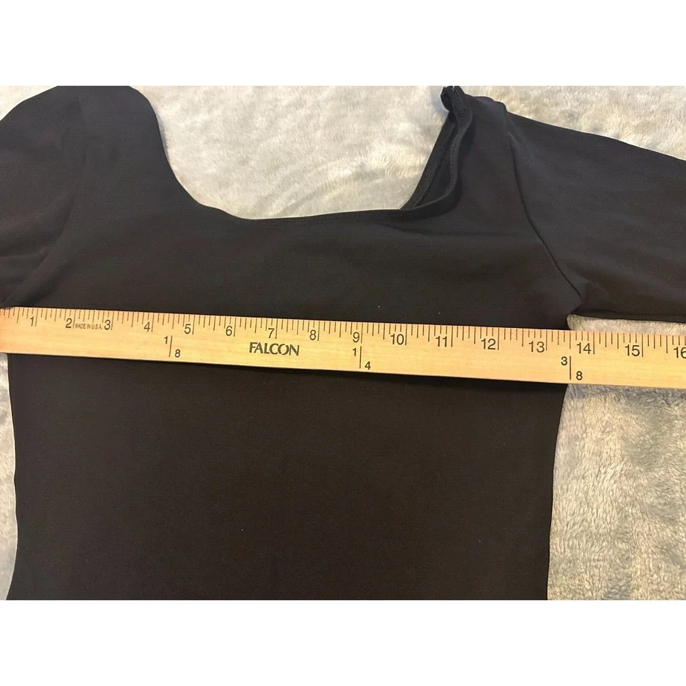 Black Bodysuit Leotard Scoop Neck Long Sleeve Stretchy Nylon Spandex‎ Gymnastics